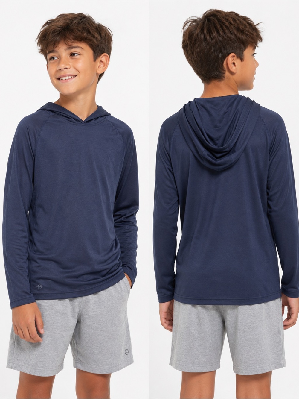 NWT Kids Navy Hooded Performance Long-Sleeve Top
